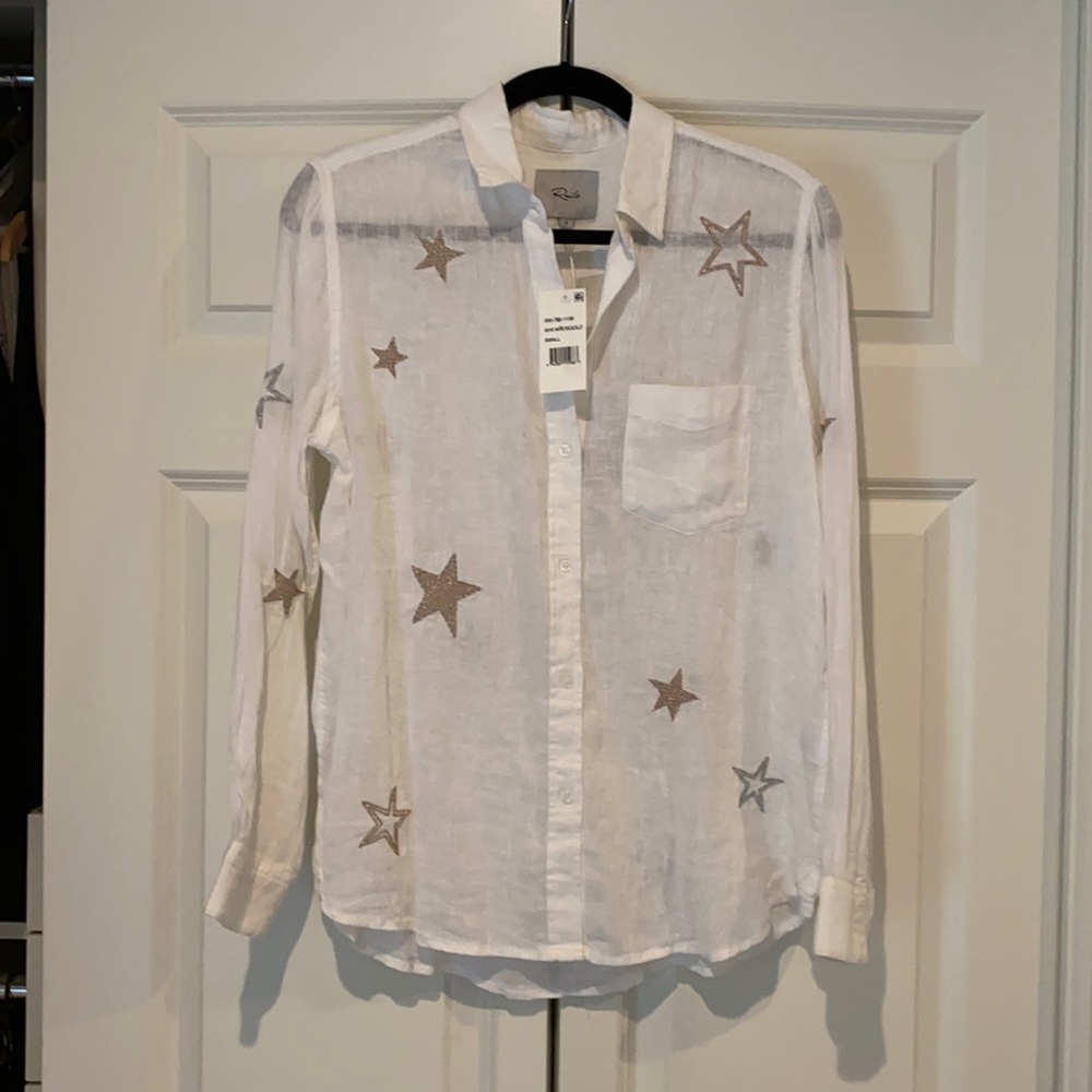 Rails white linen shirt, long sleeve with star detail.  never worn - tags on